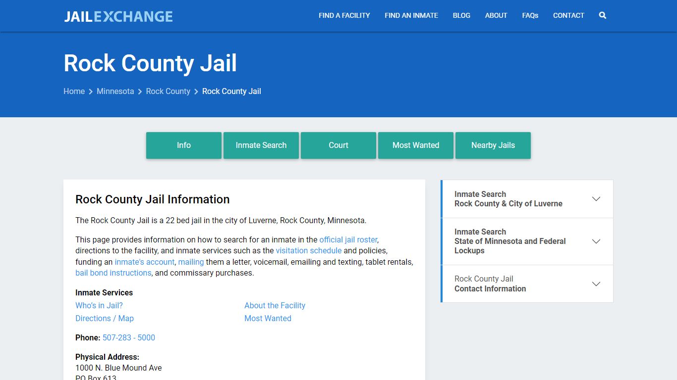 Rock County Jail, MN Inmate Search, Information